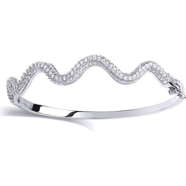 Jewelco London Ladies Sterling Silver Cubic zirconia Snake-Like Pave Wave Eternity Bangle Bracelet - GVG187
