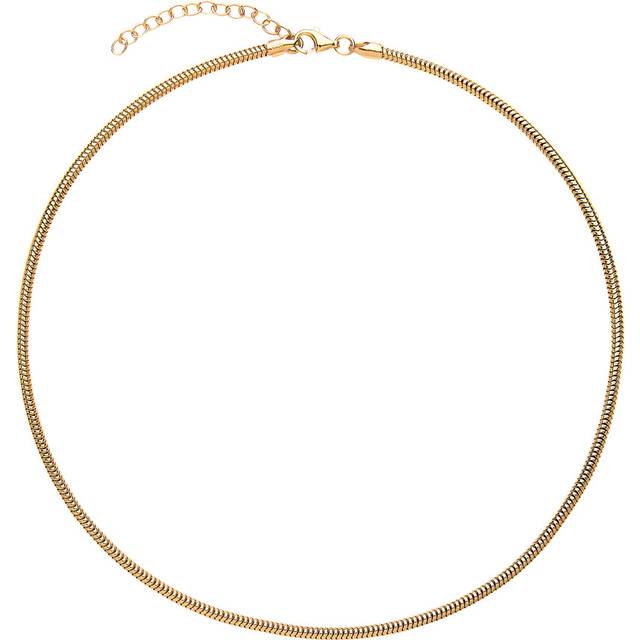Jewelco London Ladies Yellow Gold-Plated Sterling Silver Snake Omega Chain Choker Collarette Necklace 2.5mm 14-16" - GVCL011Y