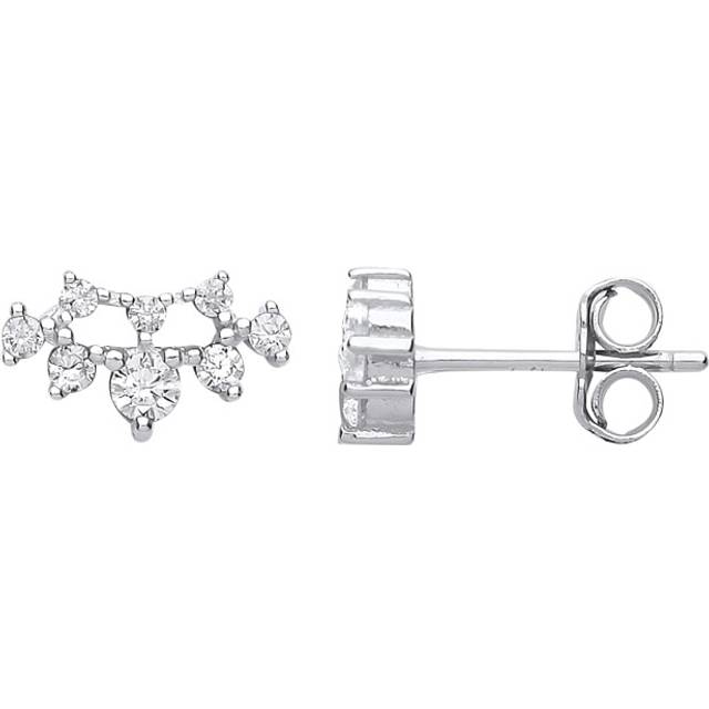 Jewelco London Ladies Sterling Silver Cubic Zirconia Tiara Cluster Stud Earrings - GVE745