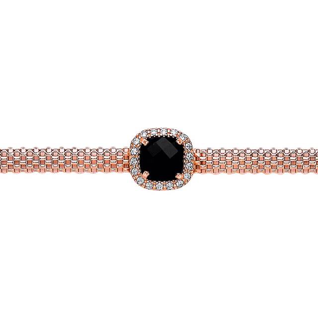 Jewelco London Rose Gold-Plated Sterling Silver Black Cushion and Round Brilliant Onyx Correana Pave Halo Bracelet - GVB253