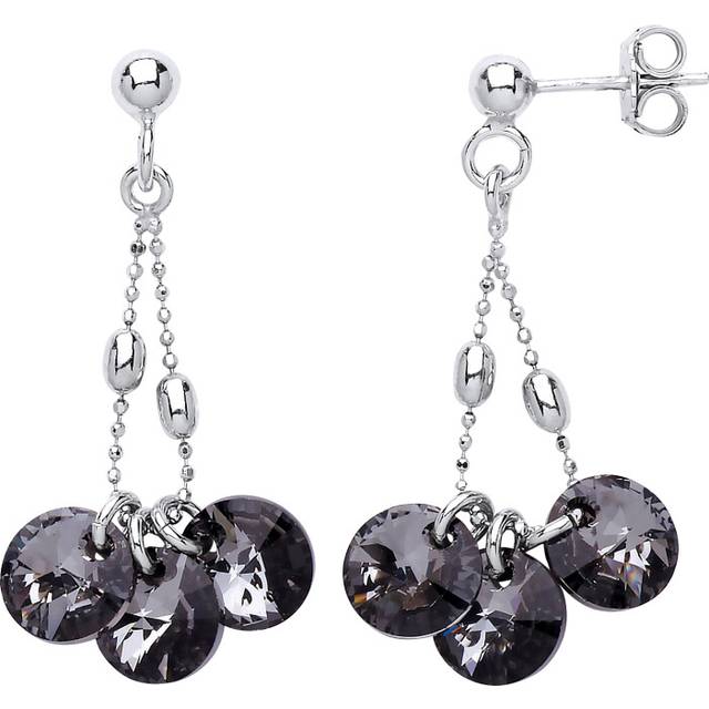 Jewelco London Ladies Sterling Silver Black Crystal String Lights Drop Earrings - GVE599BLK