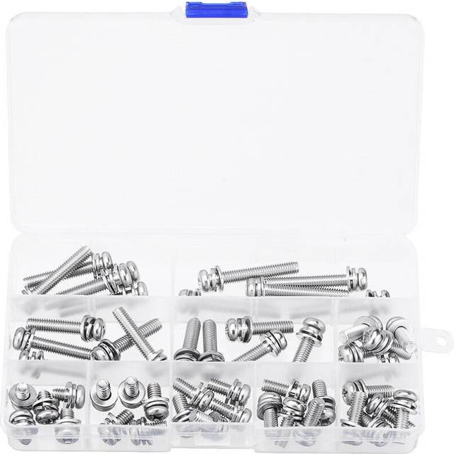 50Pcs M6 Stainless Steel 10-40mm Phillips Pan Head Machine Screw Washer Bolt Asortment