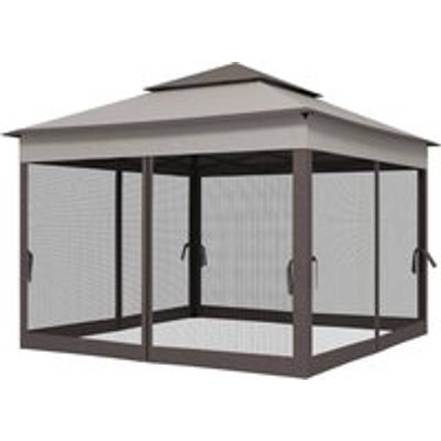 Outsunny 3 X 3(m) Pop Up Gazebo, Double-roof Garden Tent With Netting And Carry Bag, Party Event Shelter For Outdoor Patio, Light Grey