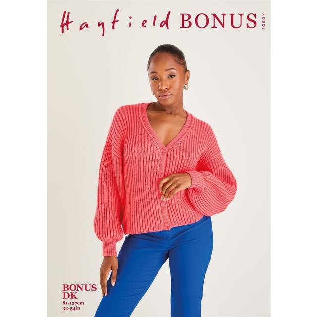 Sirdar hayfield bonus double knit knitting pattern - v neck cardigan 10594