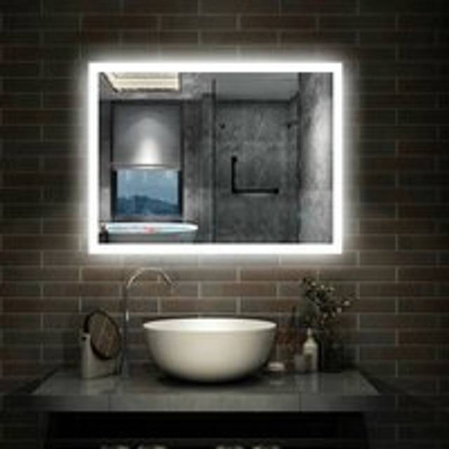 Backlit LED Illuminated Bathroom Mirror with Light Sensor + Demister - Type A 600 x 500mm