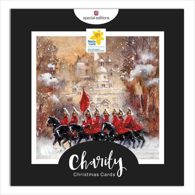 Box of 16 changing the guard marie curie charity christmas cards in 2 designs