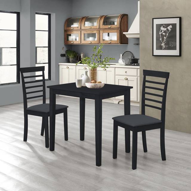 Hallowood Furniture - Ledbury Small Table & Chairs Set 2, Solid Wooden Dining Table and Chairs in Black Finish, Space Saving Kitchen Table and Chair,