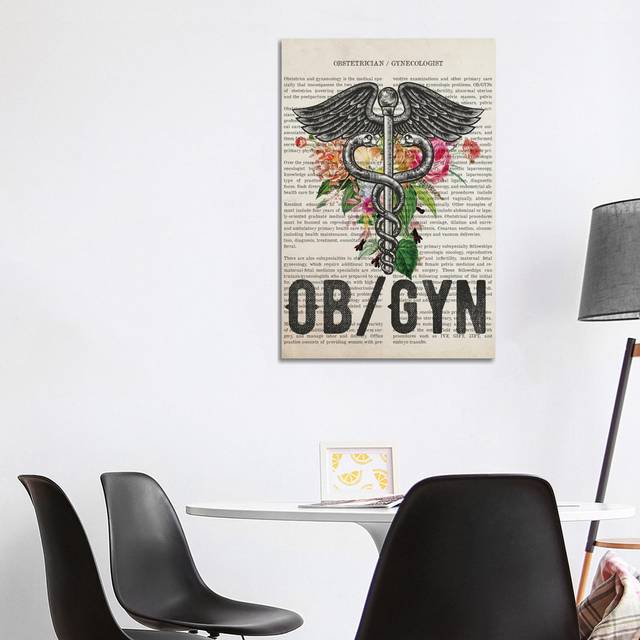 OB/GYN, Obstetrician-Gynecologist with Flowers by Aged Pixel - Wrapped Canvas Typography (101.6 cm H x 66.04 cm W x 1.91 cm D)