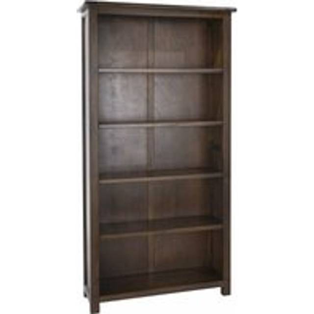 Dark Wood Tall Pine Bookcase 5 Book Shelves Solid Wood Living Room Office