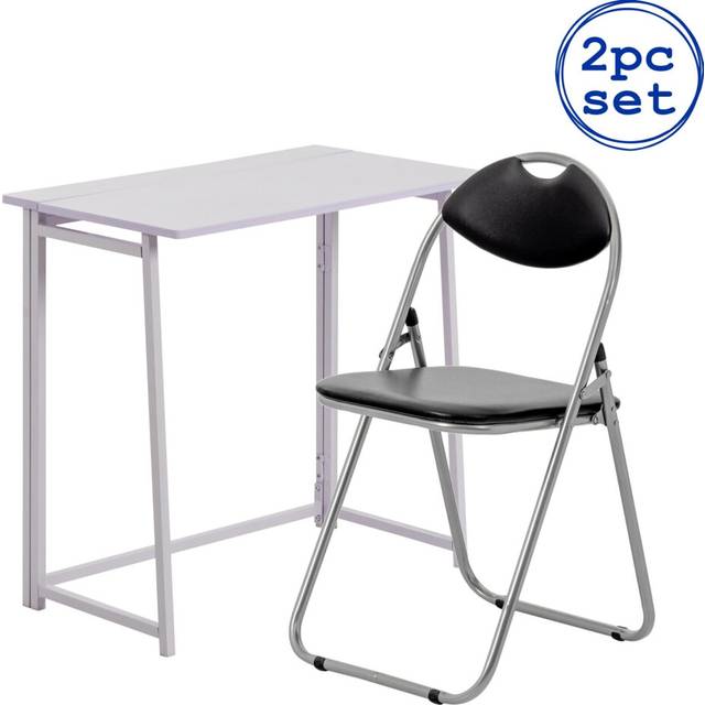 Harbour Housewares Deluxe Folding Wooden Desk & Chair Set - Lilac/Black, White