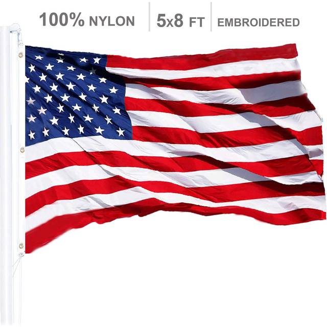 G128 American USA Flag | 5x8 Ft | WindFlyer Series Embroidered Nylon | Country Flag  Embroidered Stars  Sewn Stripes  Indoor/Outdoor  Brass Grommets