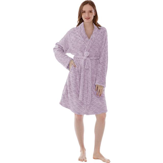 PAVILIA Lavender Purple Short Robes for Women Plus Size  Plush Soft Womens Bathrobe Lightweight  Fluffy Fuzzy Cozy Women? Bath Robe Knee Length  Showe