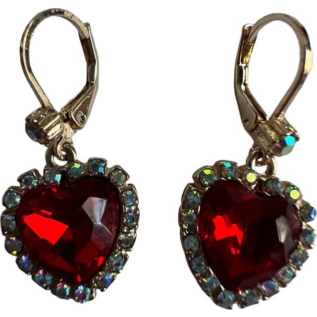 Betsey Johnson Gold Tone One Love Red Crystal Heart Drop Earrings Valentines Day Great Valentine's Day Gift Idea Birthday Present New Year XMAS GIFTS