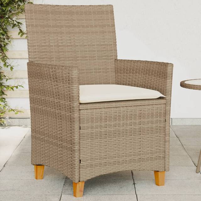 (beige, rattan armrest) vidaXL Garden Chairs with Cushions Patio Seat 2 pcs Poly Rattan and Solid Wood