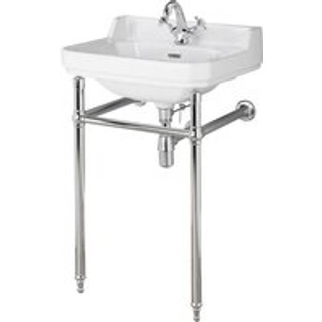 Richmond - Traditional White Ceramic Bathroom Cloakroom Basin Sink and Chrome Washstand - 500mm x 350mm (1 Tap Hole) - Milano