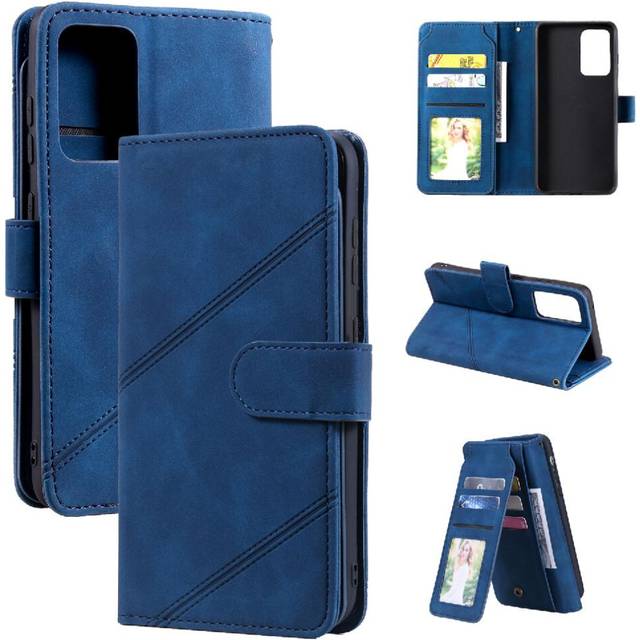 (Blue) Case For Samsung Galaxy A52S 4G/5G Card Holder Kickstand Wallet Flip Folio PU Leather Magnetic Wristband