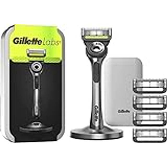 Labs With Exfoliating Bar, Gillette Men's Razor 1 Handle, 5 Blade Refills, With Travel Case, Gift Box Idea For Men