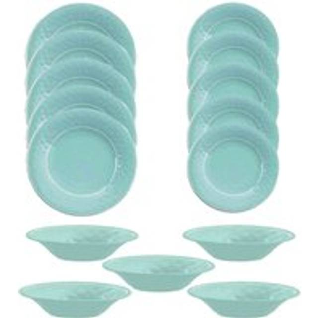 Purely Home Crackle Turquoise Melamine 15 Piece Outdoor Dinnerware Set For 5, Clear