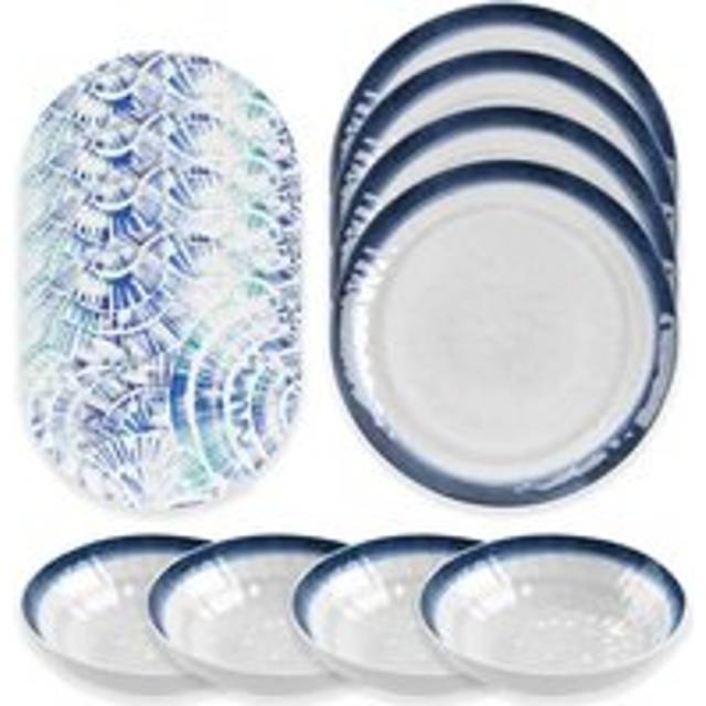 Purely Home Coastal 12 Piece Melamine Dinnerware Set, Blue