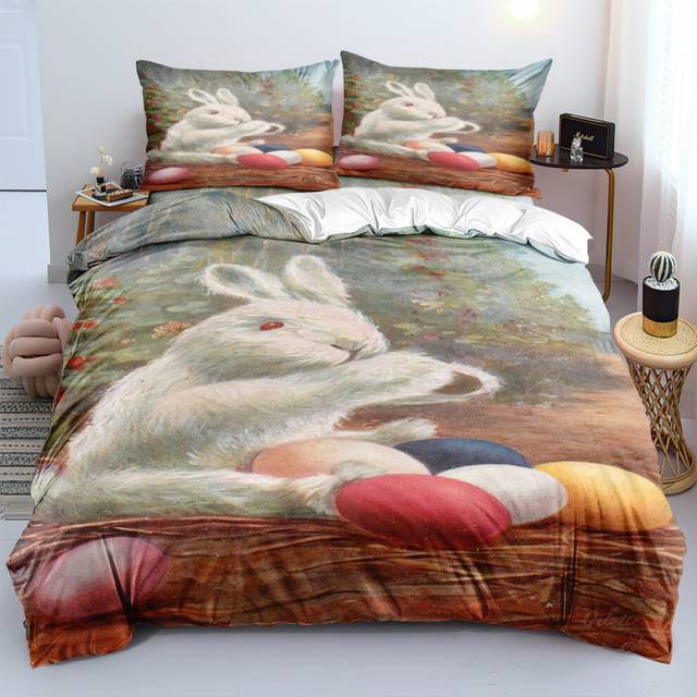 (Style 04, Double(200X200CM/3PCS)) Easter Bunny Bedding Single Double Duvet Cover UK