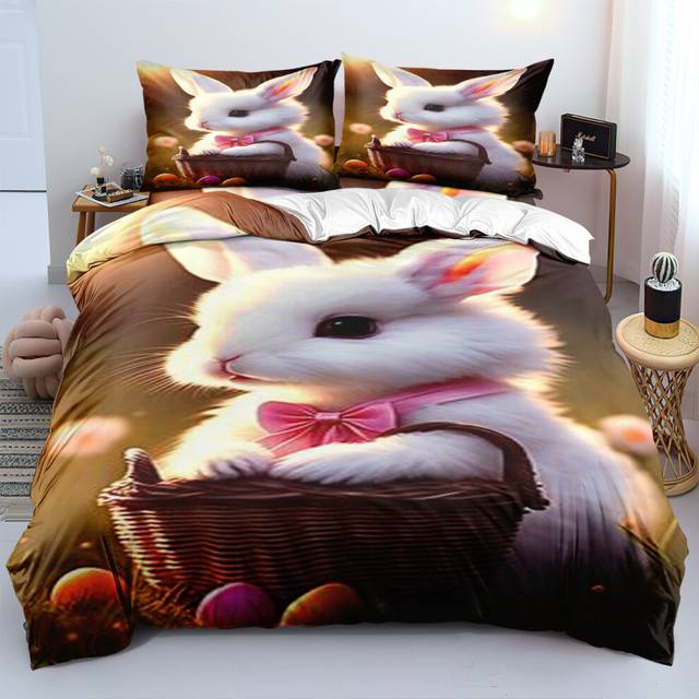 (Style 01, Single(135X200CM/2PCS)) Easter Bunny Bedding Single Double Duvet Cover UK