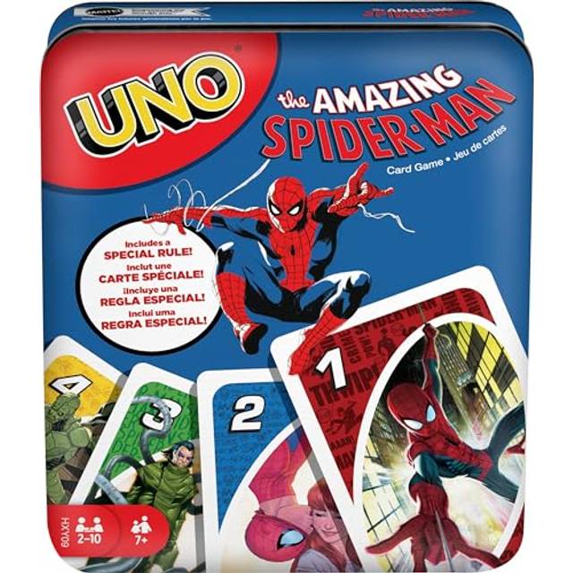 Mattel Games UNO The Amazing Spider-Man Card Game in Storage & Travel Tin for Kids  Adults & Family with Deck & Special Rule (Amazon Exclusi