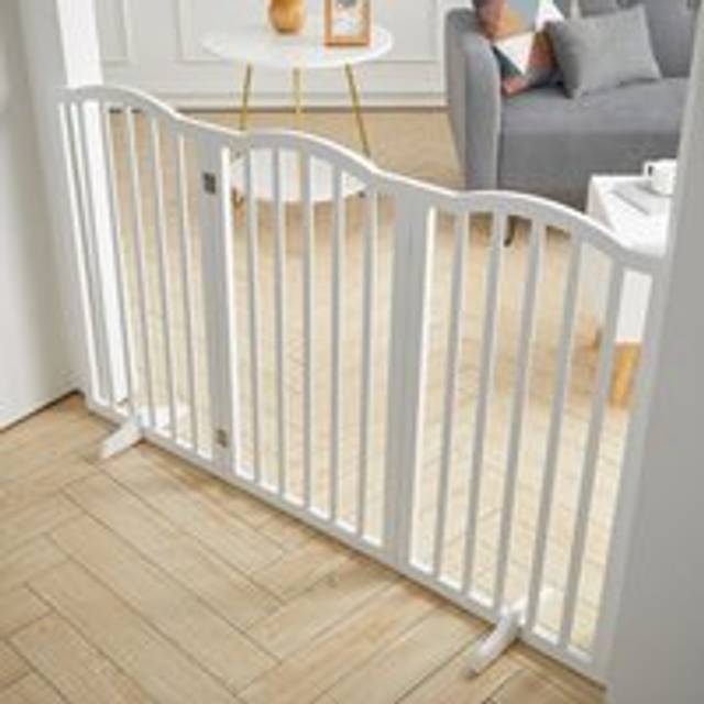 Livingandhome - Wood Durable Free Standing Folable Pet Gate Fence, White 3 Panels