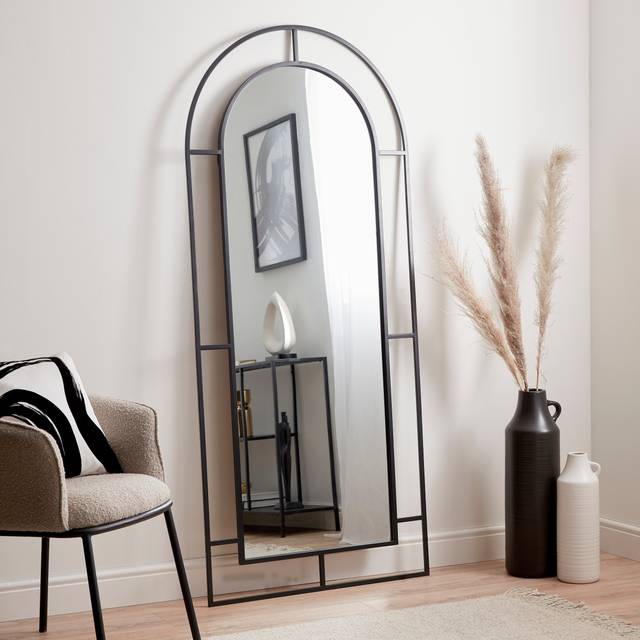 Arched Window Full Length Leaner Mirror - Black