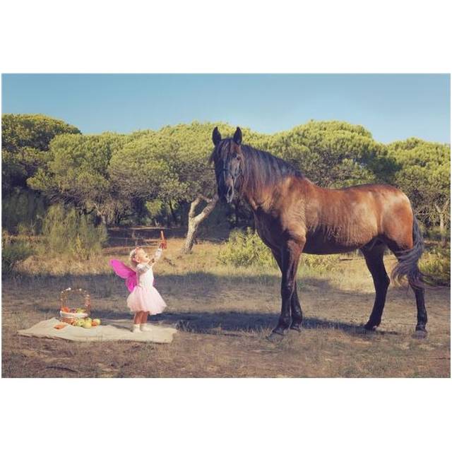 Young Girl with Pink Ferry Wings & A Brown Horse - Tarifa Cadiz Andalusia Spain Poster Print - 36 x 24 in. - Large