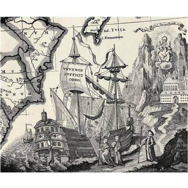 Old Engraving of A Ship for An Ancient Map Made by A Benedictine Monk About 1740 From the Book the Century Illustrated M Poster Print, 32 x 26