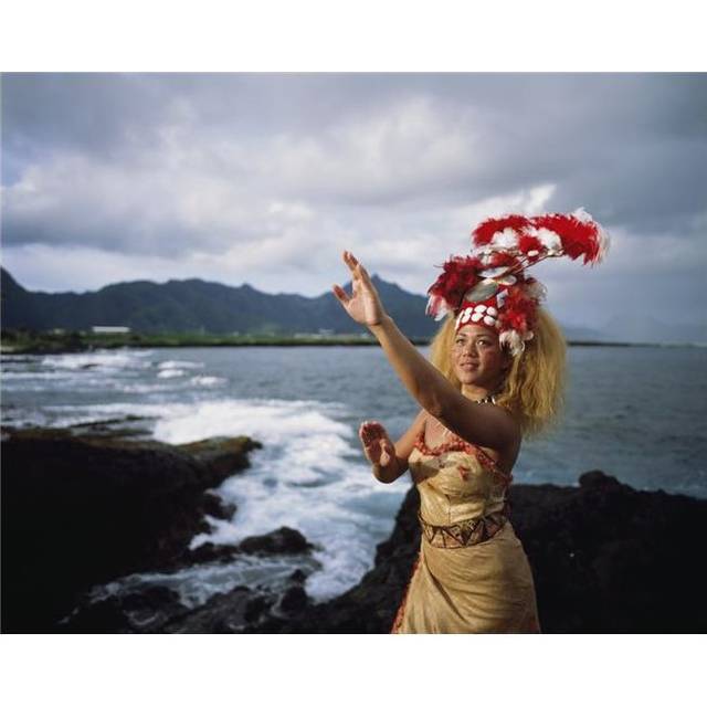 Woman Wearing A Traditional Samoan Dress & Headdress - American Samoa Poster Print - 34 x 26 in. - Large