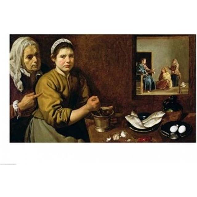 Kitchen Scene with Christ in The House of Martha & Mary Poster Print by Diego Velazquez - 36 x 24 in. - Large