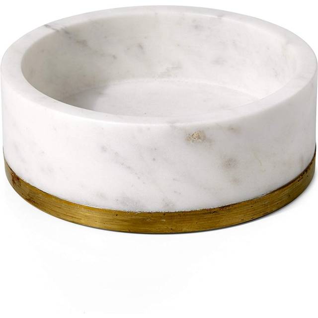 "Serene Spaces Living White Marble Bowl with Brass Ring, Decorative Multi-Purpose Bowl- Use as Centerpiece Bowl, Fruit Bowl, Medium Size Measures 2"" T"