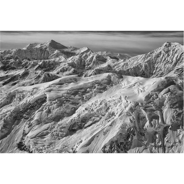 Black & White Aerial View of The Mountains & Icefields in Kluane National Park - Yukon Canada Poster Print - 38 x 24 in. - Large