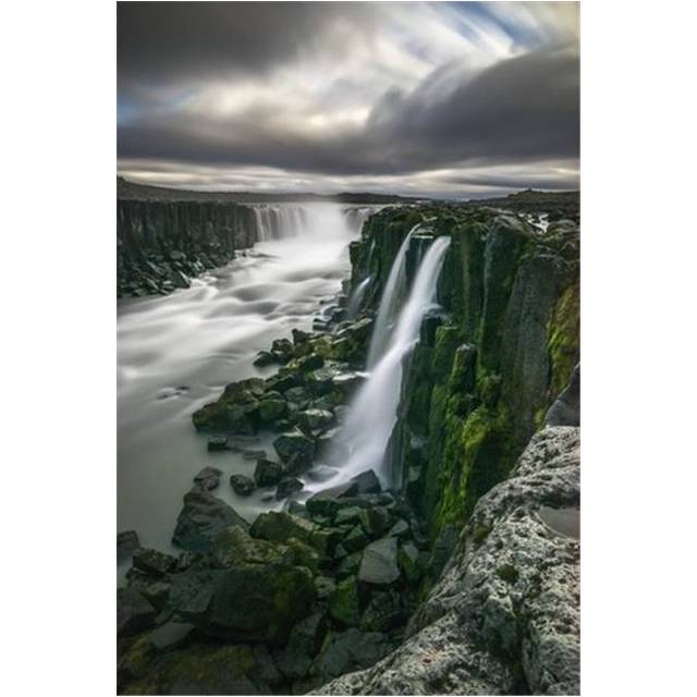 Waterfall Flowing Over Moss Covered Cliffs - Selfoss Iceland Poster Print by Robert Postma, 24 x 38 - Large