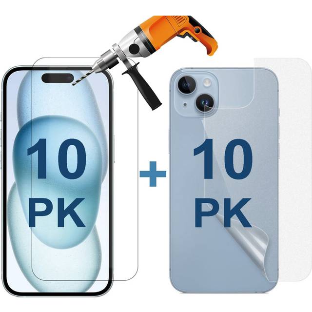 10 Set Tempered Glass Screen Protector for Apple iPhone 15 Front and Film Back Bulk