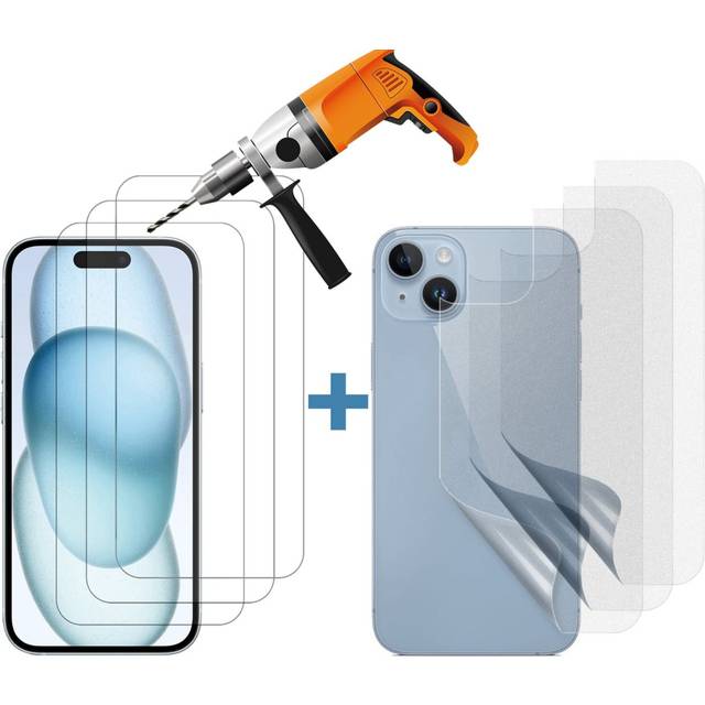 3 Set Tempered Glass Screen Protector for Apple iPhone 15 Front and Film Back