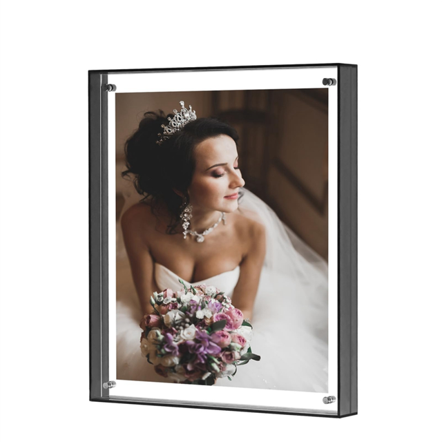 moresk-8.5x11 Picture Frame, Stunning Color Acrylic Floating Photo Frame,Horizontal and Vertical Formats for Display,Black-Gray