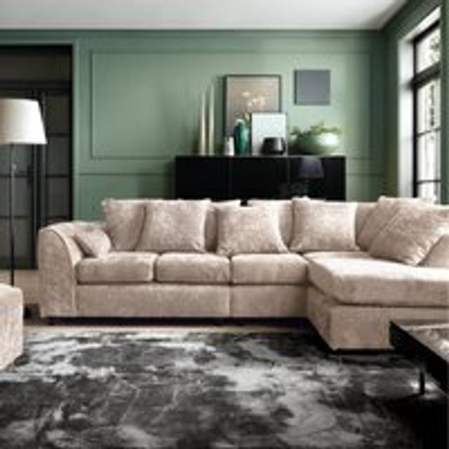 Harriet Crushed Chenille Large Right Facing Corner Sofa - Cream - Neutral