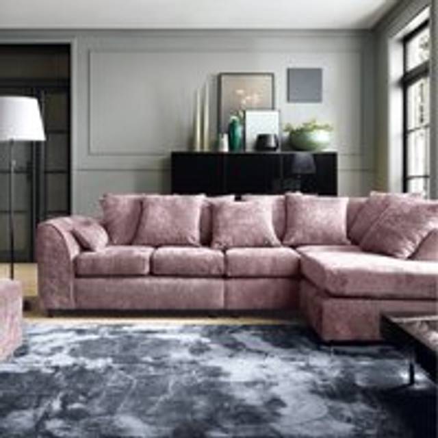 Harriet Crushed Chenille Large Right Facing Corner Sofa in Pink - One Size