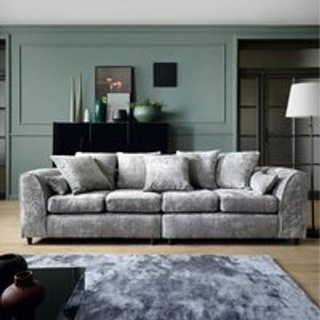 Harriet Crushed Chenille 4-Seater Sofa - Light Grey