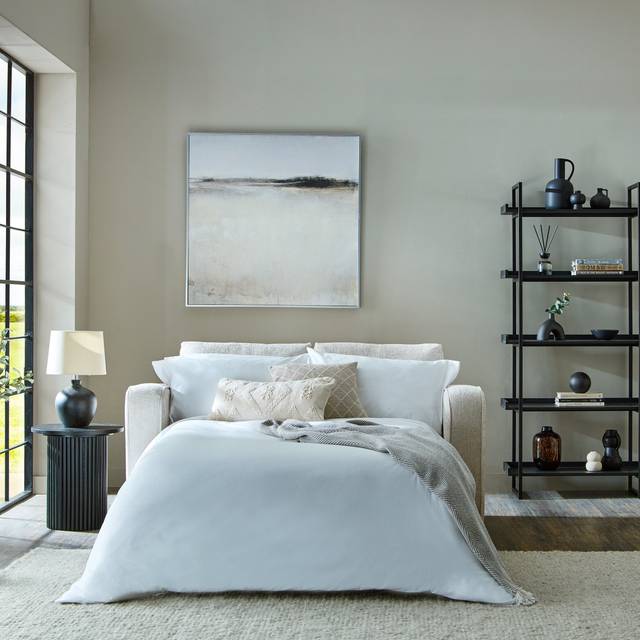 Carson Deep Sit Chunky Chenille Luxury 2 Seater Double Sofa Bed - Chunky Chenille White Sand