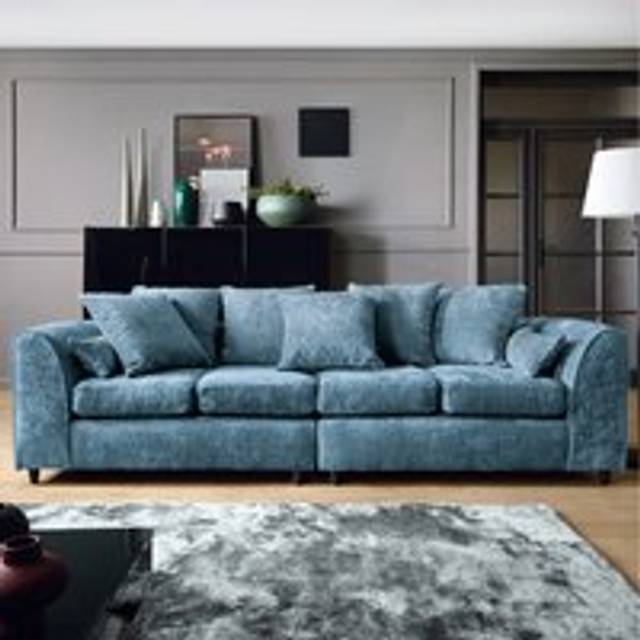 Harriet Crushed Chenille 4 Seater Sofa in Dark Blue - One Size