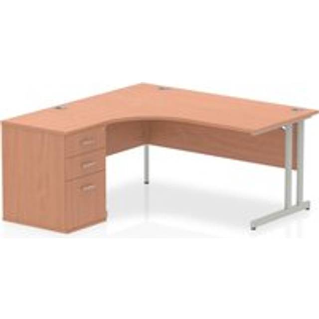 Impulse 1600 Left Crescent Desk Beech Cantilever Leg + Desk High Ped