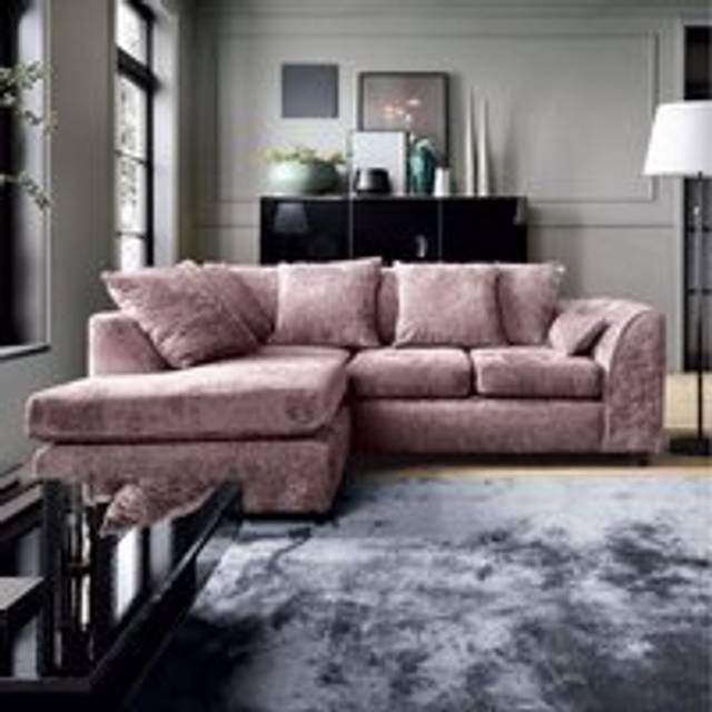 Harriet Crushed Chenille Left Facing Corner Sofa in Pink - One Size