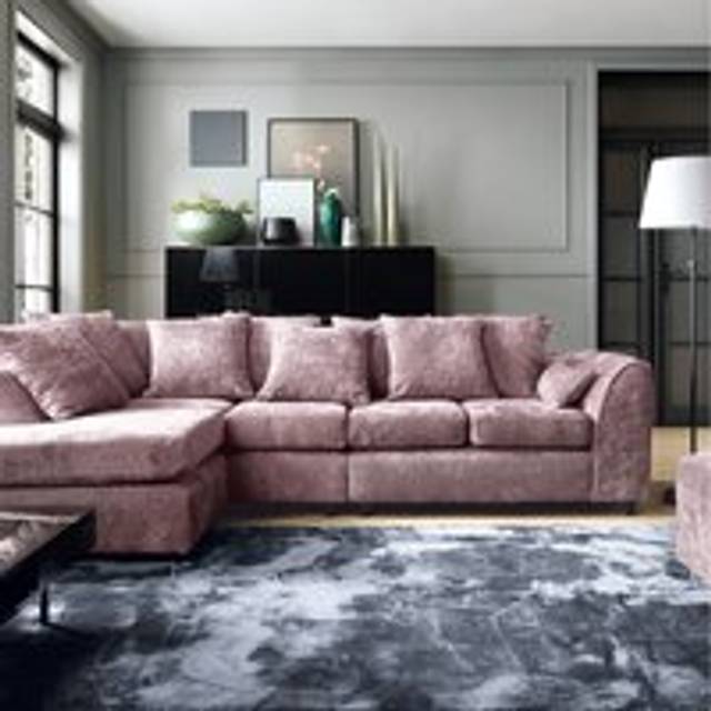 Harriet Crushed Chenille Large Left Facing Corner Sofa - Pink