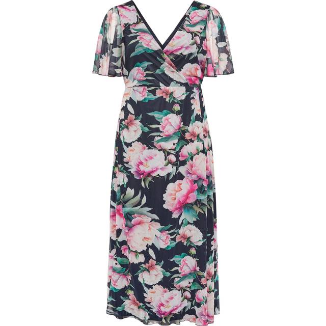 Yours London Curve Navy Blue Floral Print Wrap Maxi Dress, Women's Curve & Plus Size, Yours London - 20