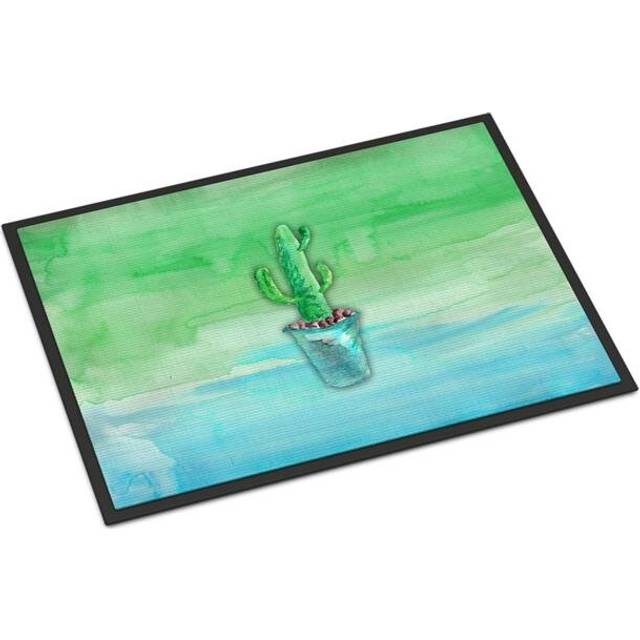 24 x 36 in. Cactus Teal & Green Watercolor Indoor or Outdoor Mat