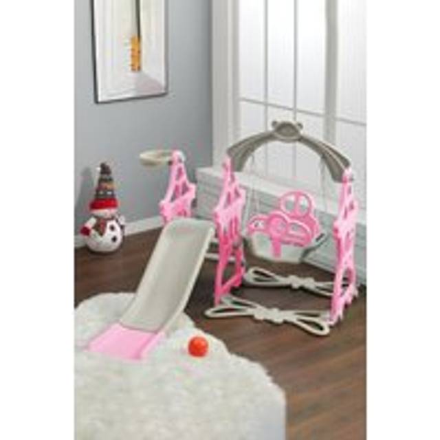 Kids Toddler Swing and Slide Set with Basketball Hoop - Pink - One Size