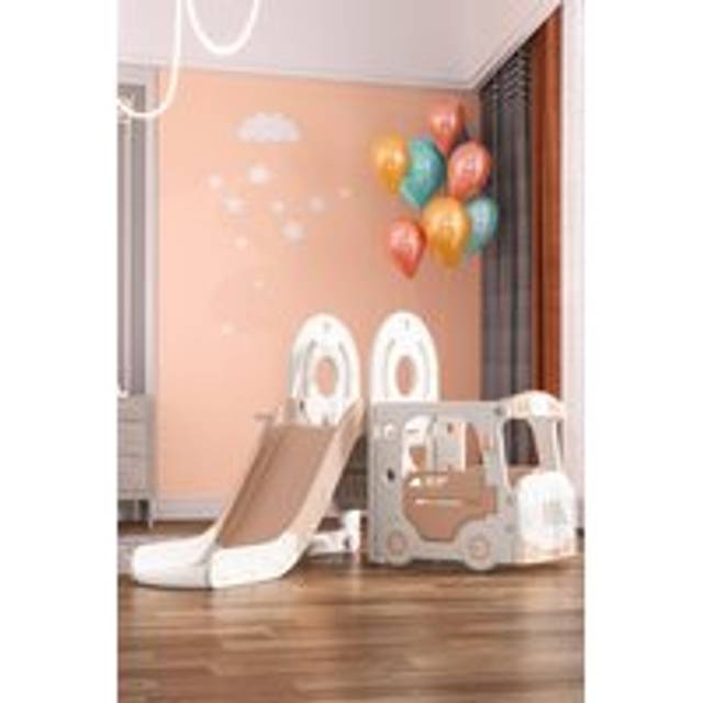 Kids Toddler Slide Climber Playset with Basketball Hoop - White - One Size